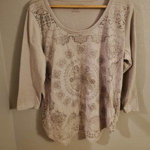 Lucky Brand Grey top with metallic silver design